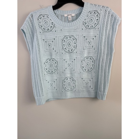 Splendid Sweaters - Splendid Light Blue Crochet Knit Sweater Vest Crew Neck Women's Size Small